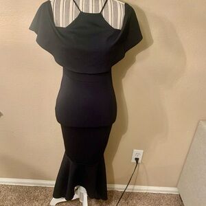 ASOS Midi Dress Sz 4 Black Evening Gown Mermaid Dress Goth Bodycon Ruffles Sexy
